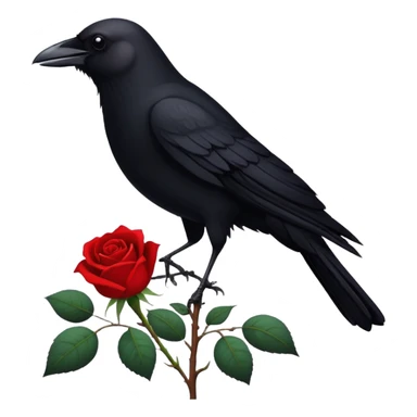 A black crow picking a rose sticker