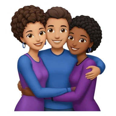  middle Eastern man with short brown hairwith two black african women both are African one is medium tone skin black and one is medium tone black with african hair styles. and they are all smiling and putting their arms around each other and kissing sexually  sticker