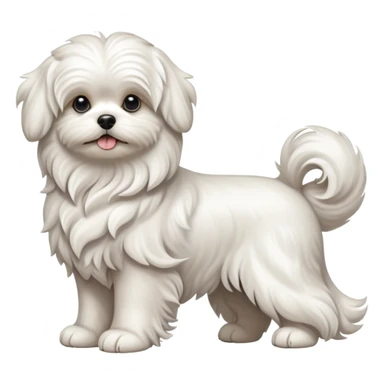 detailed-[wavy haired maltese-dog]-realistic-full-body-sitting-emoji,-tail-resting-loosely-beside-its-paws,-head-tilted-dramatically,--wavy-[white]-fur,-simplified-yet-realistic-focused-features,-highly-detailed,-glowing-with-an-almost-sarcastic sticker