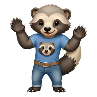 mischievous anthropomorphised honey badger in jeans and a t-shirt, smirking expression sticker