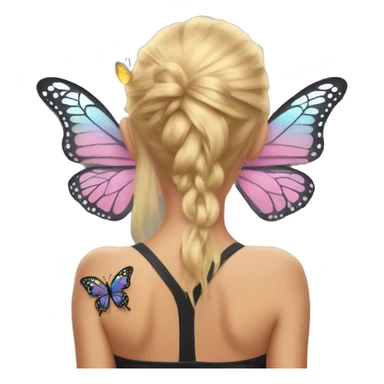 blonde girl with butterfly wings tattoo on her back sticker