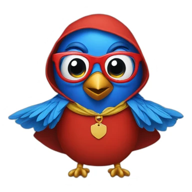 Blue bird with glasses wearing a cape and red tshit sticker
