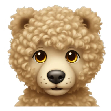 Light coloured curly fur. With Orange eyes teddy bear wearing a beige sweater with a red heart in the middle.  sticker