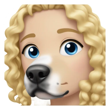 girl with blue eyes and curly blonde hair with black and white staffy in front of her sticker