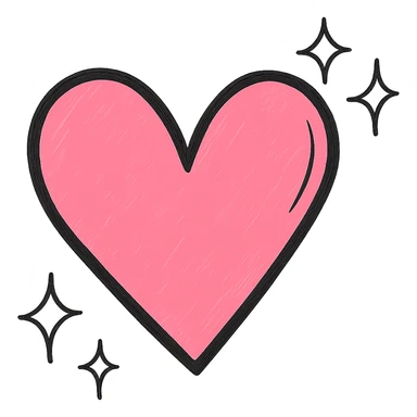 Make the pink hand drawn heart with sparkles larger, keep the black outline style, and use a clean white background. sticker