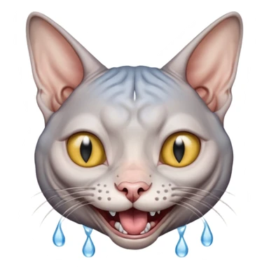 grey sphynx cat laughing with tears sticker