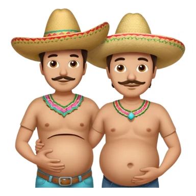only two men standing besides each other. 1 man is white and not pregnant, and the other man is mexican wearing a sombrero and pregnant, holding his belly.  sticker