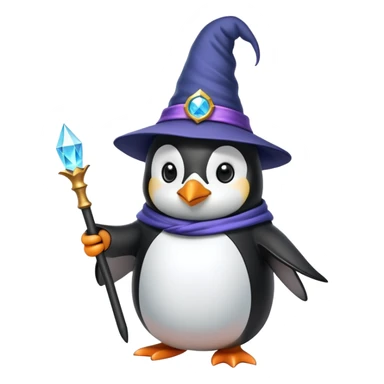 Penguin wizard with magical wand and wizard hat sticker
