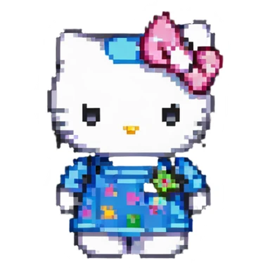 Hello Kitty, pixel art style, retro video game look sticker