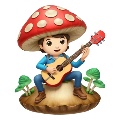 mushroom bard character playing tiny guitar on giant mushroom sticker