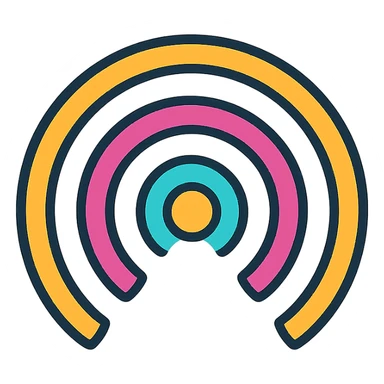 abstract icon of echo waves with concentric curved lines radiating outward symbolizing resonance and lasting sound, modern minimal style sticker