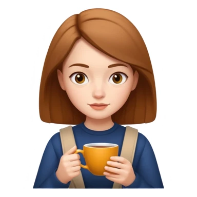 girl reading a book and drinking a cup of tea, memoji iphone style, expressive face sticker