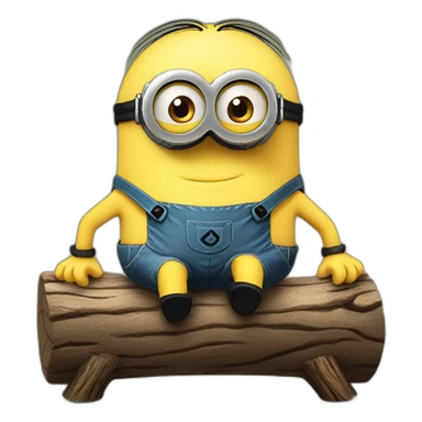 minion cutely hugs a log holding it in front of him sticker