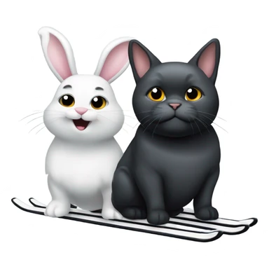 really fat white bunny rabbit and a gray cat and a black scottie dog all on skis sticker