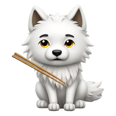 White wolf with chopsticks for legs sticker