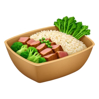 Retangular bowl made of kraft paper, 
The lunch box should be the most similar to this real one..
https://i.postimg.cc/FKcHz1tk/Screenshot-2025-11-11-alle-16-06-29.png

Can get more images of the bowl https://www.instagram.com/chefaporterbr/
Put inside food, like rice, green vegetables and meat. sticker