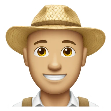 Bald light skin man wearing a straw hat sticker