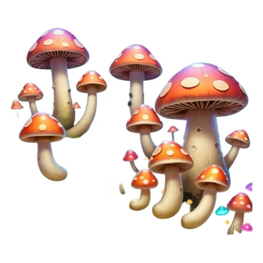  "A whimsical mushroom world filled with giant glowing mushrooms, soft bioluminescent spores floating through the air, and friendly oversized snails with colorful spiral shells exploring the landscape. Fantasy atmosphere, vibrant colors, dreamy lighting, highly detailed sticker