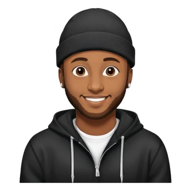 African yound man in his late 20s with a beanie and a bright smile with a short boxed beard, and a low cut hair, looking like davido the musician black hoody sticker