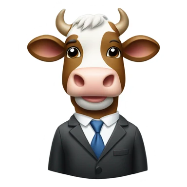 A cow in a business suit looking at a watch sticker