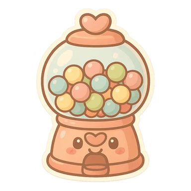 chibi sticker-style bubble gum machine with a heart accent, cute and exaggerated sticker