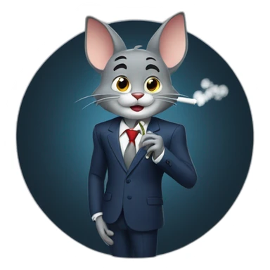 Tom from Tom and Jerry casually smoking a cigarette in a suit as a business man in the moonlight sticker
