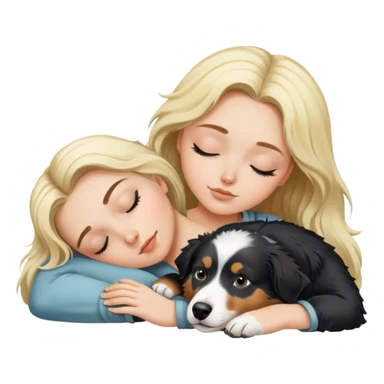 White girl blonde hair sleeping with black and white Australian shepherd  sticker