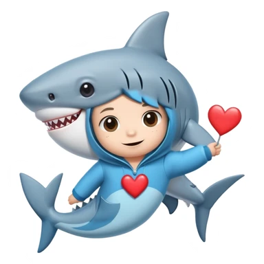 Beat wearing a cute skark clothe whit a heart sticker