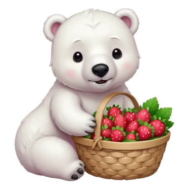 polar bear with a basket of strawberries  sticker