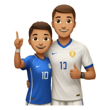 Soccer player celebrating with coach handshake under bright stadium lights, golden lighting, energetic, cinematic, realistic sticker