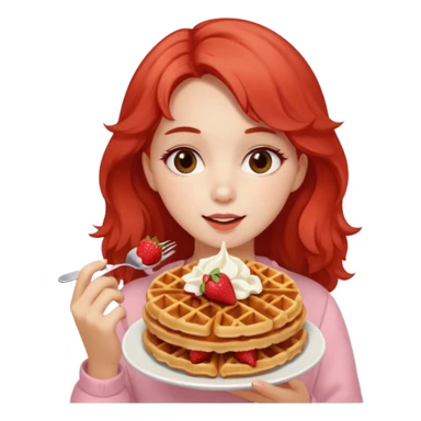 joven con look soft girl comiendo wafles con frutilla sticker