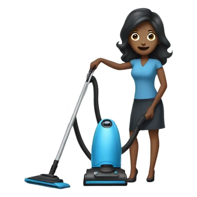 slate blue broom and vacuum cleaner, with a black lady, straight hair, and surprise expression sticker