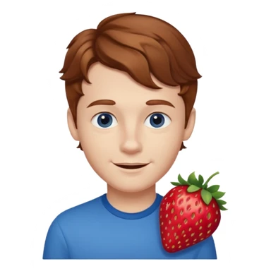 Please generate a portrait of a boy. He has wavy, light brown to reddish-brown hair, a right side parting, slightly longer sideburns, blue eyes, a snub nose, and a rather pronounced, strawberry-red pout. He is smiling. sticker