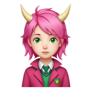 Anya Forger from Spy x Family, cute little girl with pink hair styled with two horn-like tufts, green eyes, cheerful expression, wearing Eden Academy school uniform with red jacket sticker