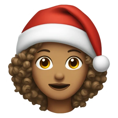 Tan Woman with curly hair wearing Santa hat sticker