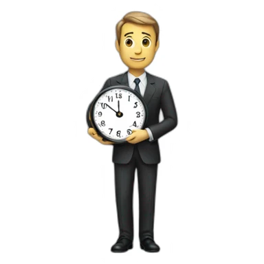 a man in a suit holding a clock in his right hand sticker