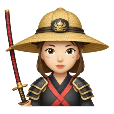 Samurai with straw hat, Warrior in samurai armor, female sticker