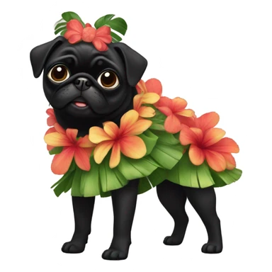Black pug in a Hawaiian hula girl dress sticker