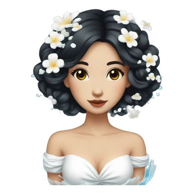 Pretty young Lady with black hair flowers in hair white dress surrounded by flowing water sticker