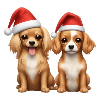 Two dogs hugging each other full-length. One is a long-haired beige Chihuahua with red streaks. The other is a red cocker spaniel. They are both wearing New Year's hats. sticker