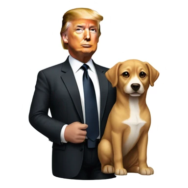 Donald Trump in a suit with a dog looks like ElonMusk in hand sticker