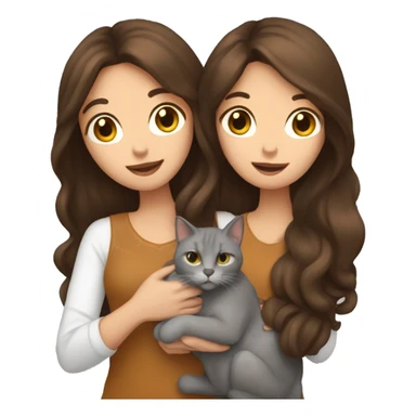 Two long hair brunettes keeping two cats in their hands sticker