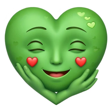 green face emoticon with closed eyes hugging a green heart, expressing care and support sticker