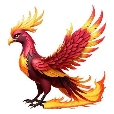 Cinematic Noble Battle-Hardened Mystical Fire Phoenix Portrait Emoji, with scorched, battle-scarred plumage in deep crimson, burnt gold, and smoldering ember hues. Its piercing eyes, hardened by countless conflicts, blaze with unyielding resolve and ancient wisdom. The elongated tail feathers bear vivid marks of fiery combat, rendered with lifelike texture and dynamic highlights, high shine, exuding an aura of mythic martial valor, focused and commanding, with a soft glowing outline that captures a phoenix forged in the fires of war. sticker