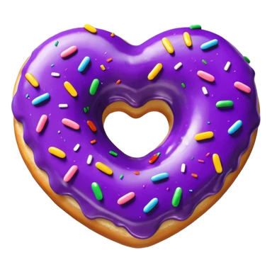Realistic isolated heart shaped donut with purple color. sticker