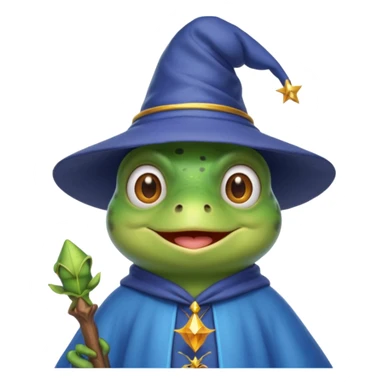 create a peepo the frog emoji that is a wizard like this one called zabuzard but kabukard instead give it a wizard hat and a blue shirt like always give it a good smile sticker
