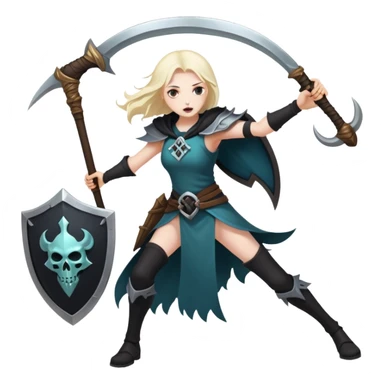 Necromancer girl with scythe and shield, beating a mage sticker