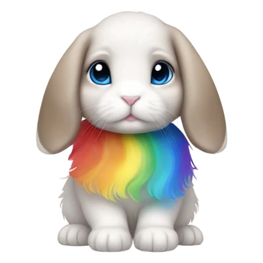 Cute holland lop bunny with big blue eyes wearing rainbow dress sticker
