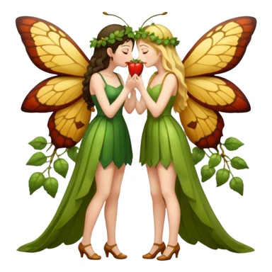 full body two women kissing, fruit vine outfits and moth swarm halo sticker