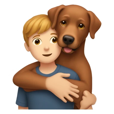 Red Labrador giving brown haired boy a hug sticker